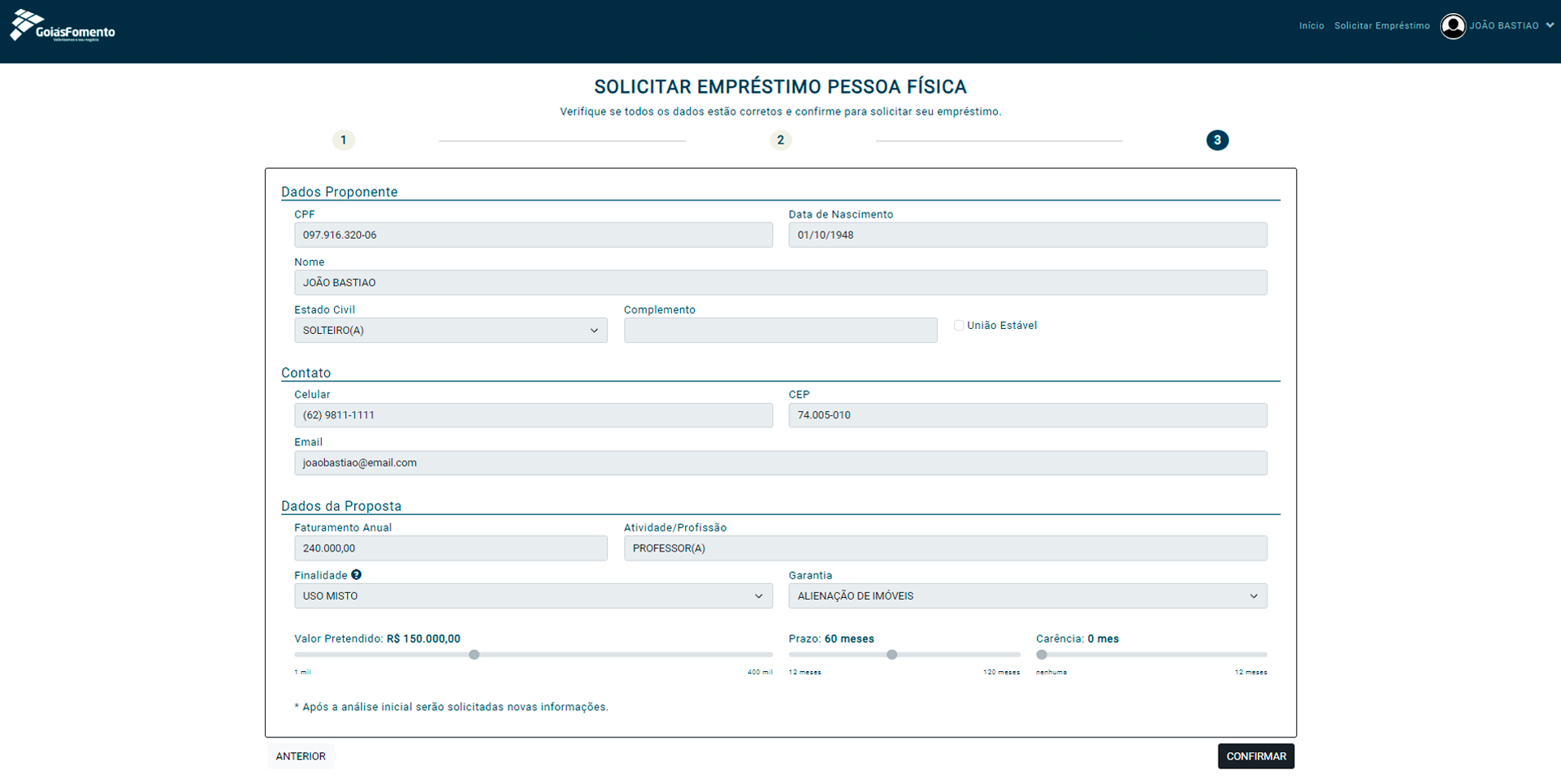 08 Tela – Mais Crédito – Solicitação de Empréstimo 04 – PF